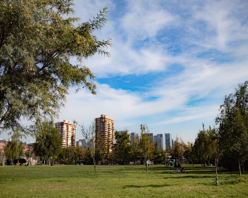 Person walking calmly in a city park in Chile